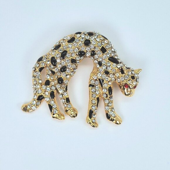 Vintage Panther Brooch with rhinestones and black enamel - Picture 1 of 10
